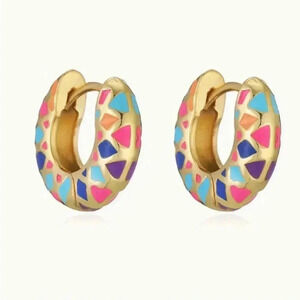 NWTs Gold Plated Blue, Purple, Pink & Orange Enamel Hoop Earrings